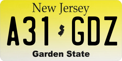 NJ license plate A31GDZ