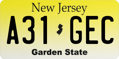 NJ license plate A31GEC