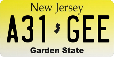 NJ license plate A31GEE