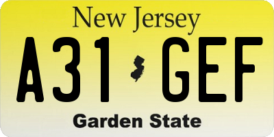 NJ license plate A31GEF
