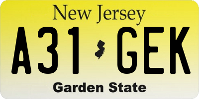 NJ license plate A31GEK