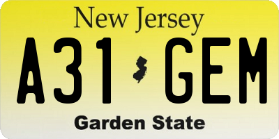 NJ license plate A31GEM