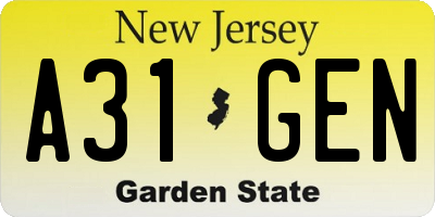NJ license plate A31GEN