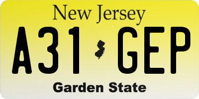 NJ license plate A31GEP
