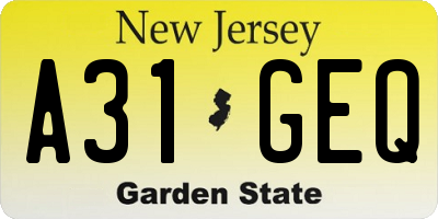 NJ license plate A31GEQ