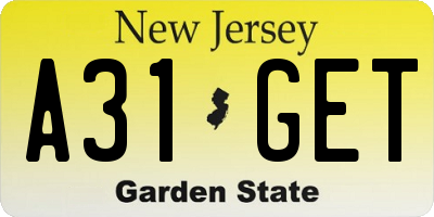 NJ license plate A31GET