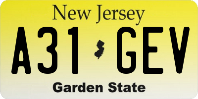 NJ license plate A31GEV