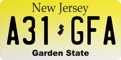 NJ license plate A31GFA