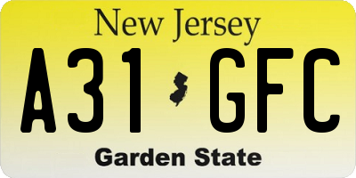 NJ license plate A31GFC