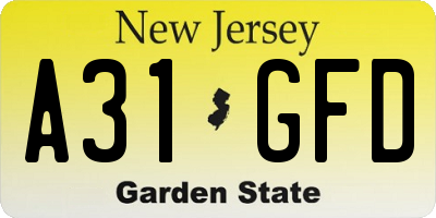 NJ license plate A31GFD