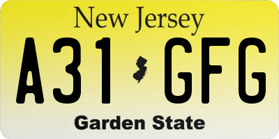 NJ license plate A31GFG