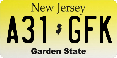 NJ license plate A31GFK