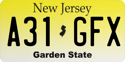 NJ license plate A31GFX