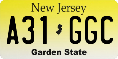 NJ license plate A31GGC