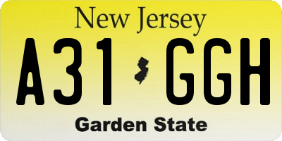 NJ license plate A31GGH