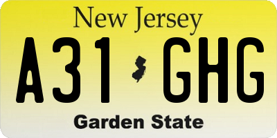 NJ license plate A31GHG