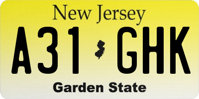 NJ license plate A31GHK