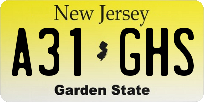NJ license plate A31GHS