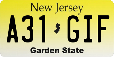 NJ license plate A31GIF