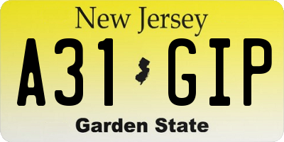 NJ license plate A31GIP