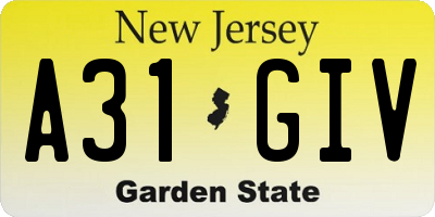 NJ license plate A31GIV