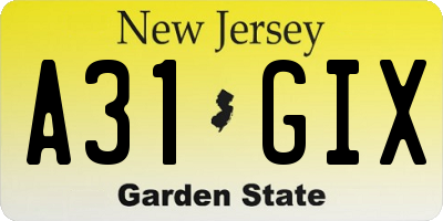 NJ license plate A31GIX