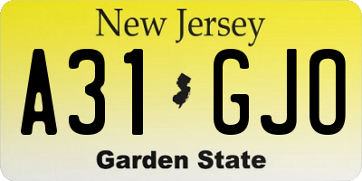 NJ license plate A31GJO