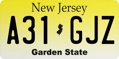 NJ license plate A31GJZ