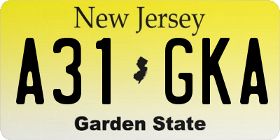 NJ license plate A31GKA