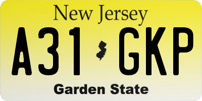NJ license plate A31GKP