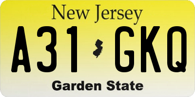 NJ license plate A31GKQ
