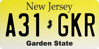 NJ license plate A31GKR
