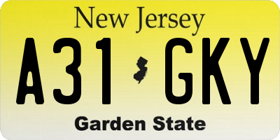 NJ license plate A31GKY