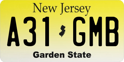 NJ license plate A31GMB