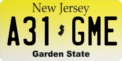 NJ license plate A31GME