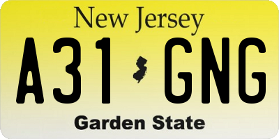 NJ license plate A31GNG
