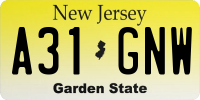 NJ license plate A31GNW