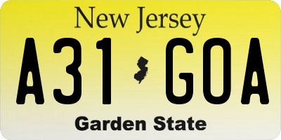 NJ license plate A31GOA