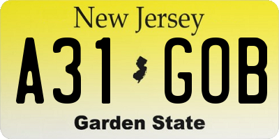NJ license plate A31GOB