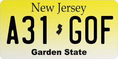 NJ license plate A31GOF