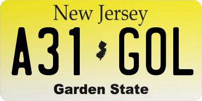 NJ license plate A31GOL