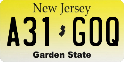 NJ license plate A31GOQ