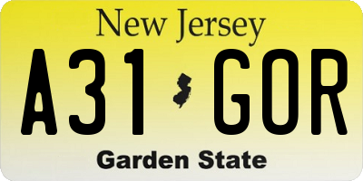 NJ license plate A31GOR