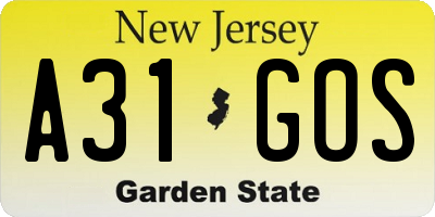 NJ license plate A31GOS