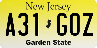 NJ license plate A31GOZ