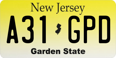 NJ license plate A31GPD