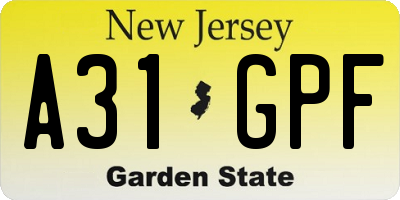 NJ license plate A31GPF