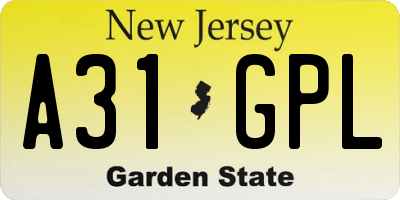 NJ license plate A31GPL