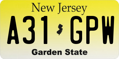 NJ license plate A31GPW