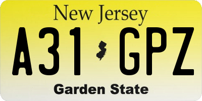 NJ license plate A31GPZ